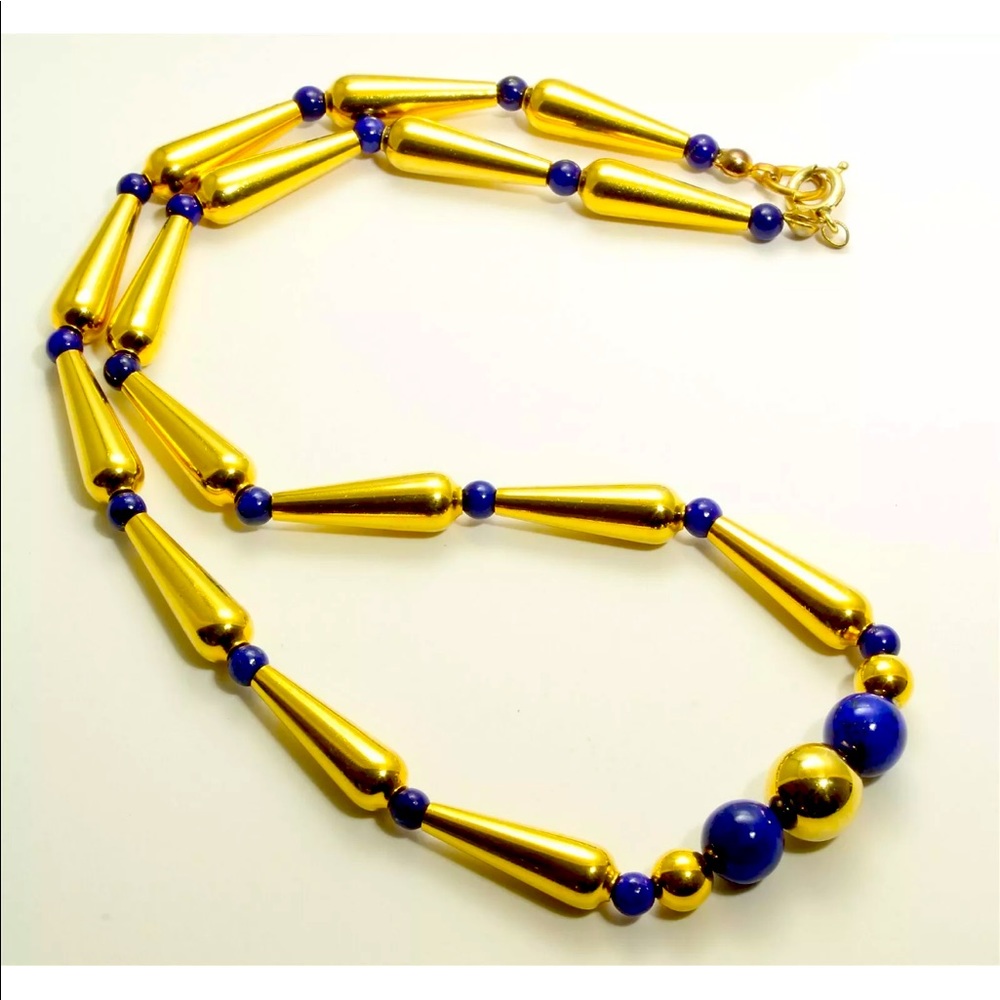 Vintage Southwestern 14k G.F. Gold Filled Graduated Lapis Lazuli Bead Necklace